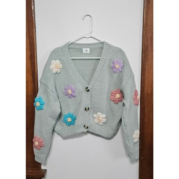 Luna Ivy Anthropologie Knit Puff 3D Crocheted Flower Cardigan Women’s Size Small - Picture 6 of 8